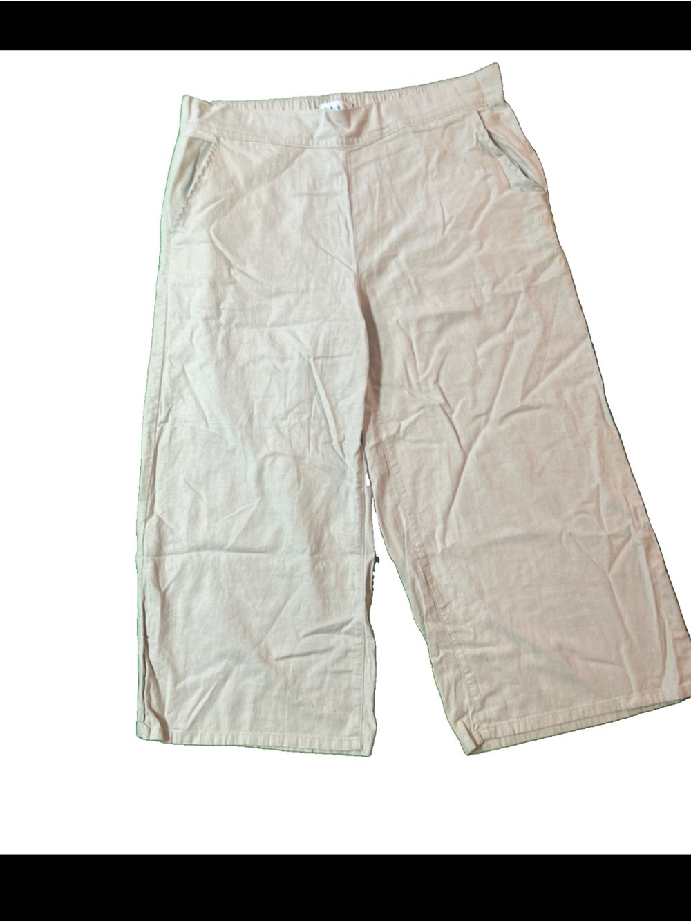 Dash Womens Beige Capri Pants Cropped Size L Linen Blend Wide Leg Beach Boho